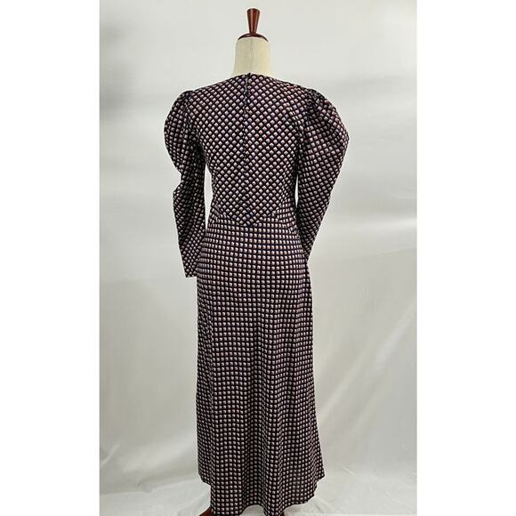 DOEN Sz S Small Vittoria Dress Puff Long Sleeve Midi Harbor Medallion Blue Fall - Picture 7 of 13